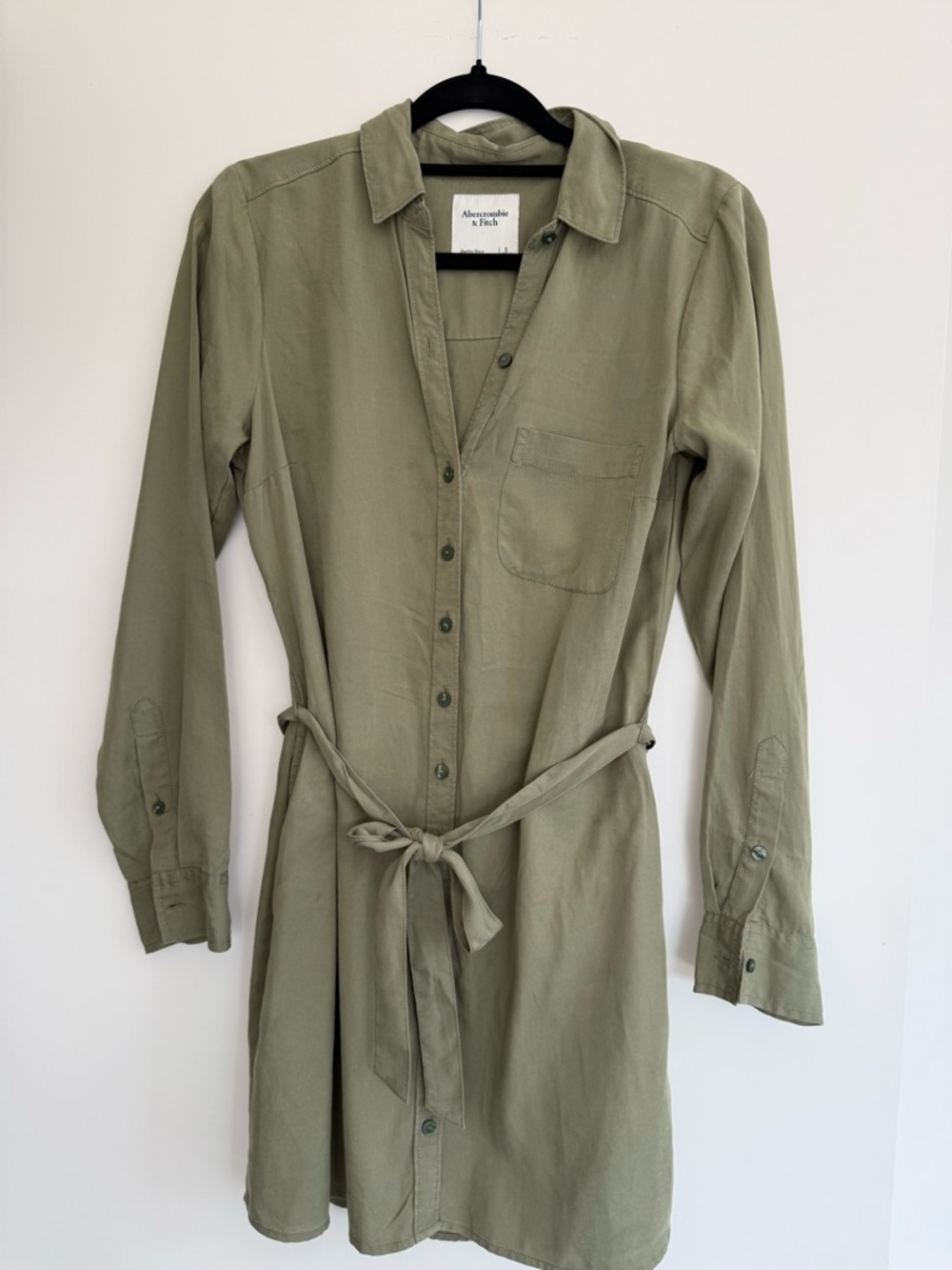 Abercrombie & Fitch Olive Shirt Dress with Waist Tie